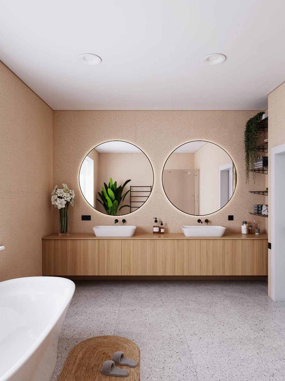 Modern bathroom with dual sinks